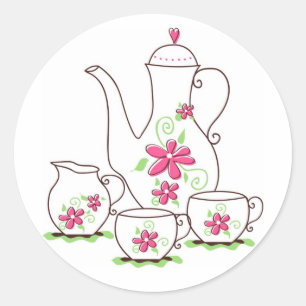 Pegatinas de juego de té de flores rosadas