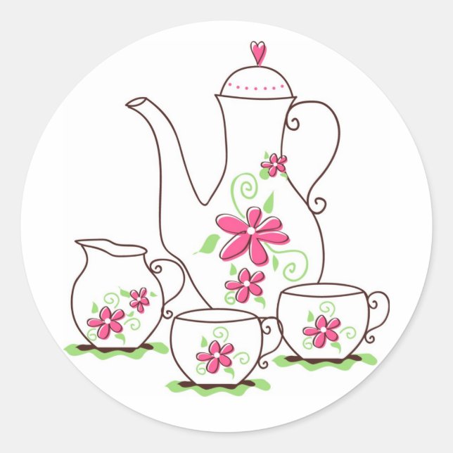 Pegatinas de juego de té de flores rosadas (Anverso)
