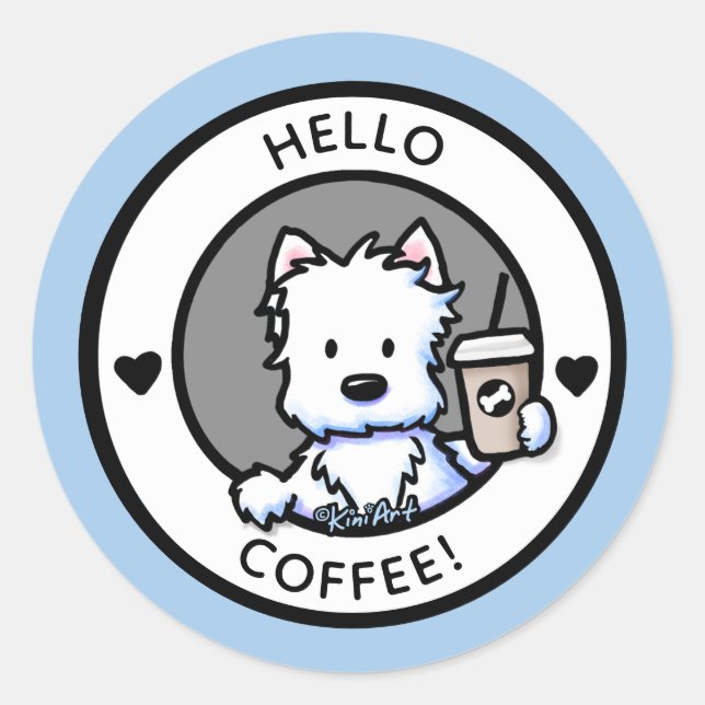 Pegatinas de KiniArt Coffee Westie (Anverso)