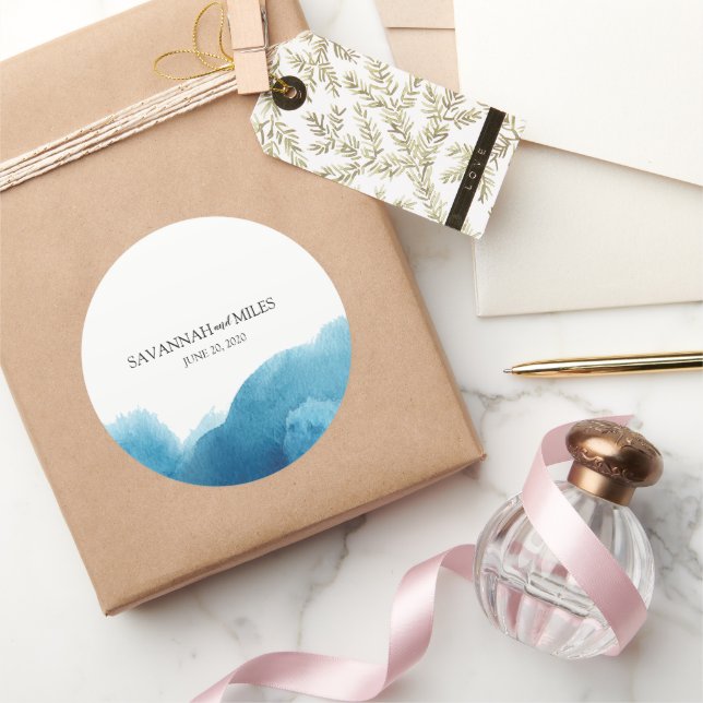 Pegatinas de la boda azul del océano acuarela (Regalar)