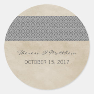 Pegatinas de la boda de Damasco Rústico Gris