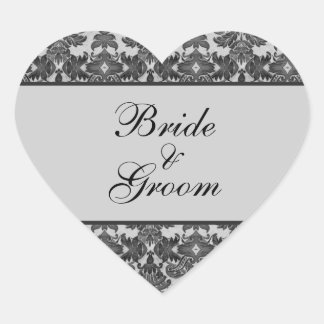 Pegatinas de la boda de Damask en negro y gris
