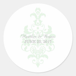 Pegatinas de la boda de la Damask, sutil y verde d