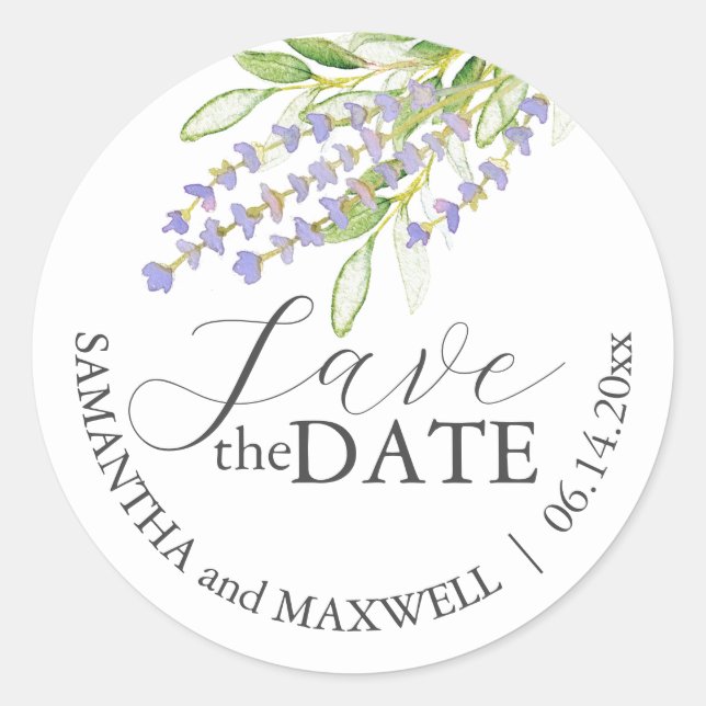 Pegatinas de la boda personalizada Lavender (Anverso)