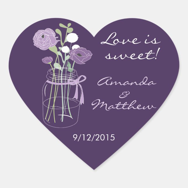Pegatinas de la boda Purple Mason Jar Favor de la  (Anverso)