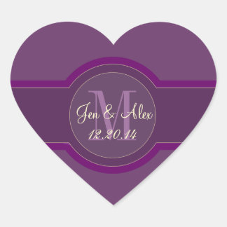 Pegatinas de la boda púrpura en forma de corazón