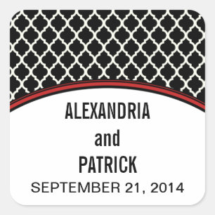 Pegatinas de la boda Red Elegant Quatrefoil