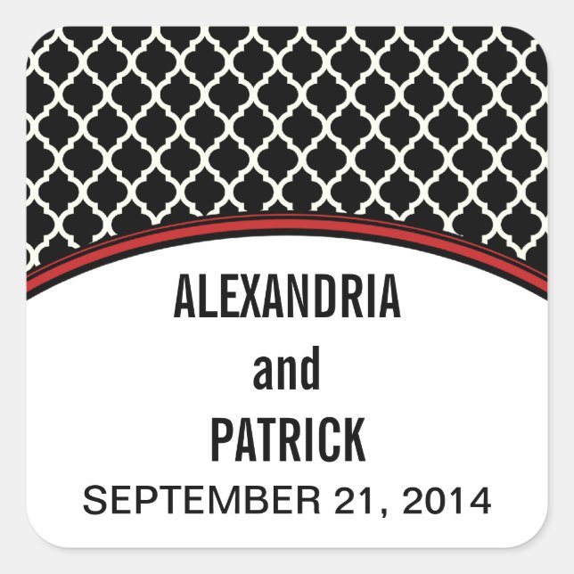 Pegatinas de la boda Red Elegant Quatrefoil (Anverso)