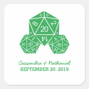 Pegatinas de la boda verde D20 dados
