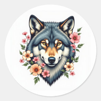Pegatinas de la cabeza del lobo floral clásico