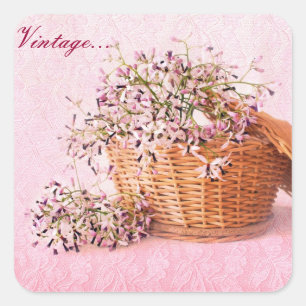 Pegatinas de la cesta de flores de época