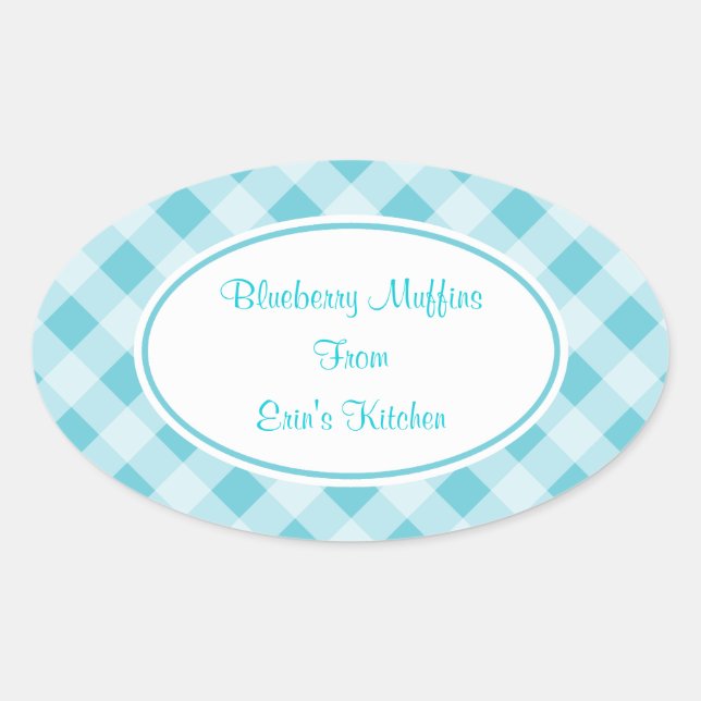 Pegatinas de la Cocina de Gingham Azul (Anverso)