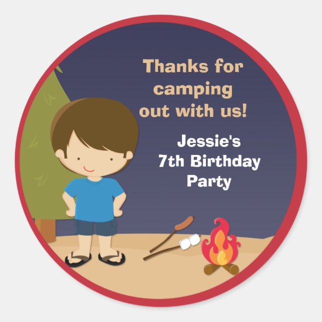 Pegatinas de la fiesta de cumpleaños de Campout (Anverso)