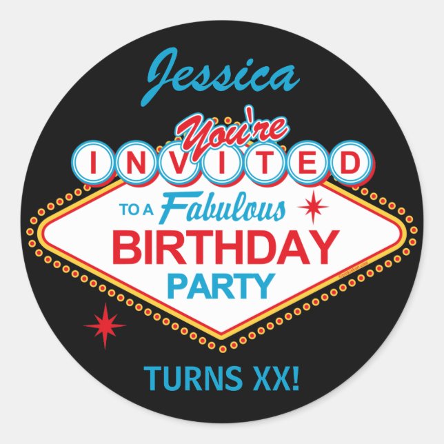 Pegatinas de la fiesta de cumpleaños de Las Vegas (Anverso)
