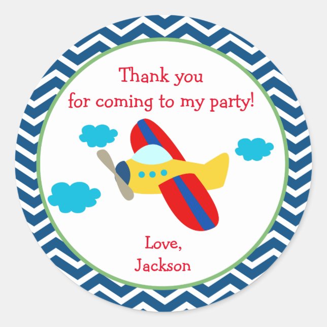 Pegatinas de la fiesta de cumpleaños del avión (Anverso)