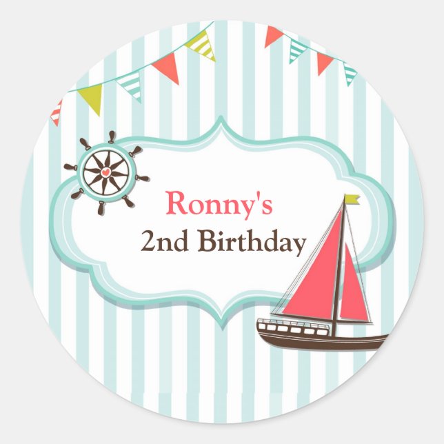 Pegatinas de la Fiesta de Cumpleaños del Barco Náu (Anverso)