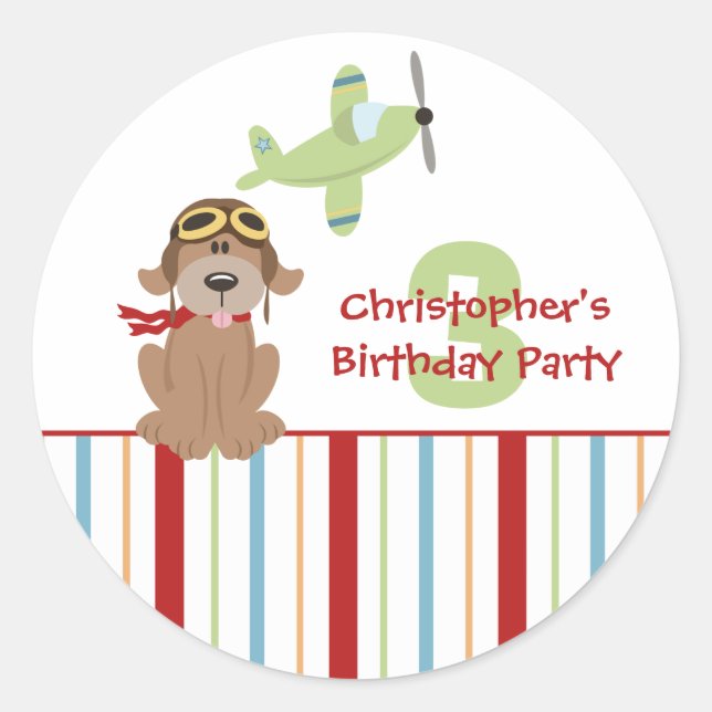 Pegatinas de la fiesta de cumpleaños del niño pilo (Anverso)