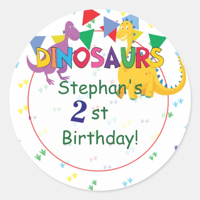 Pegatinas de la fiesta de cumpleaños Dinosaur y Kn (Anverso)