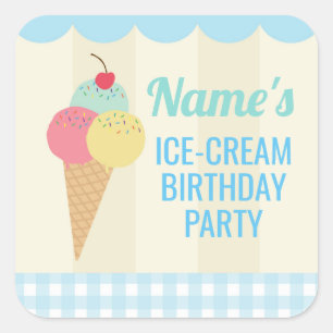 Pegatinas de la fiesta de cumpleaños Ice Cream Blu