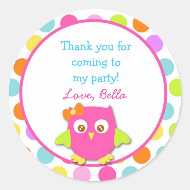 Pegatinas de la fiesta de cumpleaños Owl (Anverso)