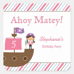 Pegatinas de la fiesta de cumpleaños pirata del ch