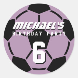 Pegatinas de la fiesta de cumpleaños Purple Soccer