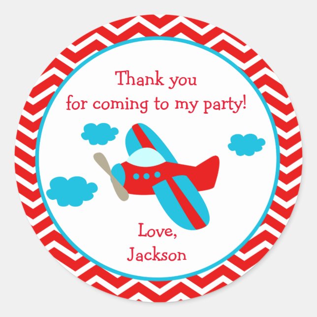 Pegatinas de la Fiesta del Cumpleaños del Avión (Anverso)