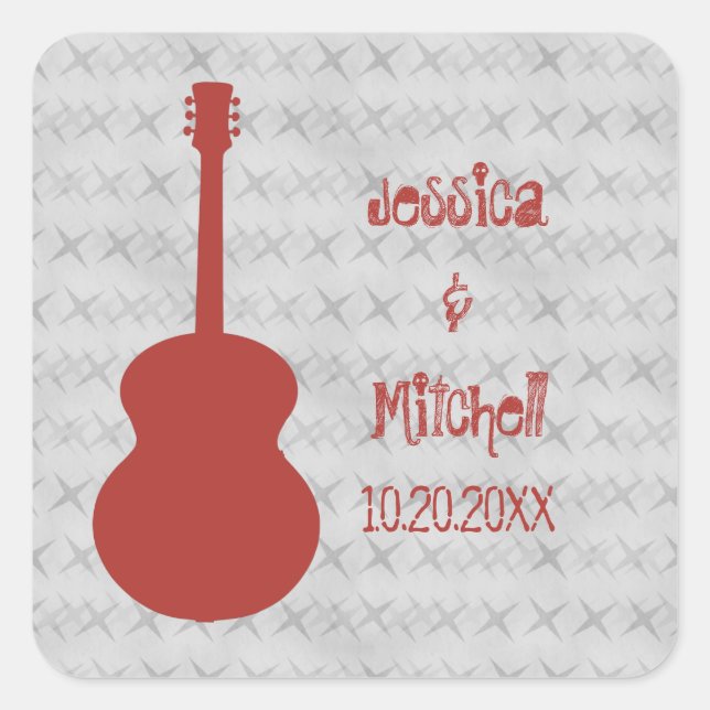 Pegatinas de la Grunge Wedding de la guitarra roja (Anverso)