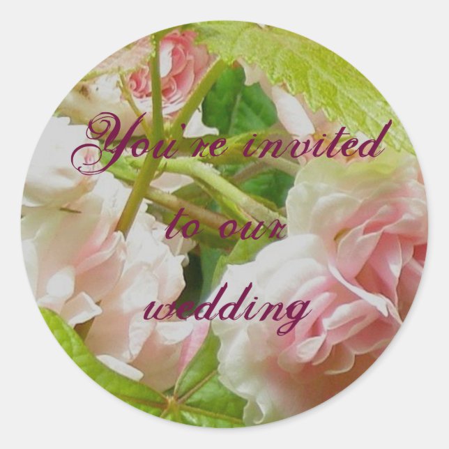 Pegatinas de la invitación a la boda de rosas rosa (Anverso)