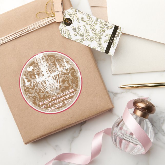 Pegatinas de la lámpara de araña de Damasco rosa y (Regalar)