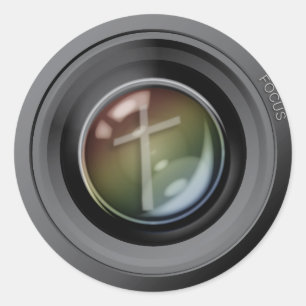 Pegatinas de la lente de cámara. Foco en Jesús