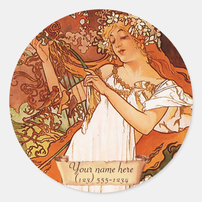Pegatinas de la Librería Mucha Spring Art Nouveau (Anverso)