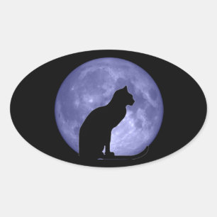 Pegatinas de la luna azul de gato negro