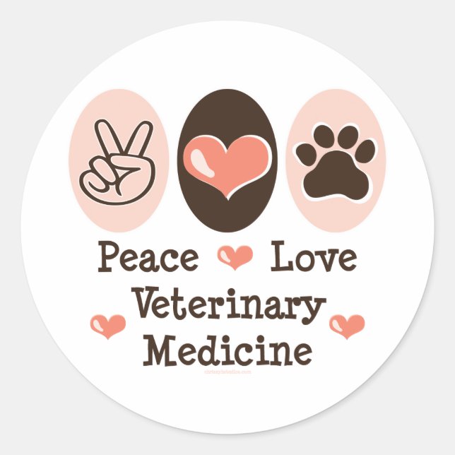 Pegatinas De La Medicina Veterinaria Peace Love 20 (Anverso)