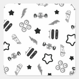 Pegatinas de la plaza de patinaje en blanco y negr