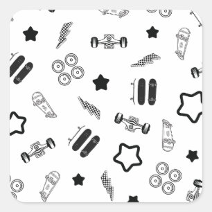 Pegatinas de la plaza de patinaje en blanco y negr