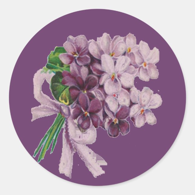 Pegatinas de la ronda de bodas Nosegay Bouquet Vio (Anverso)
