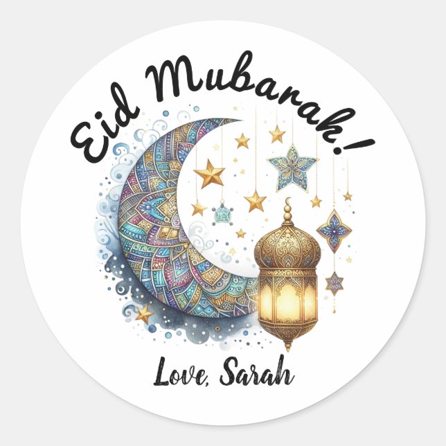 Pegatinas de la Ronda de Eid Mubarak Personalizado (Anverso)