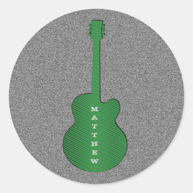 Pegatinas de la ronda de guitarra a rayas, verde (Anverso)