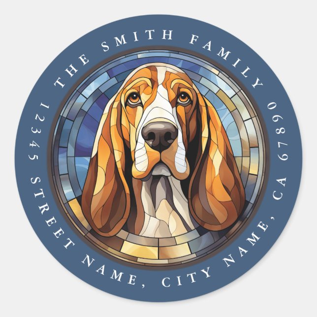 Pegatinas de la Ronda de Hound Basset (Anverso)