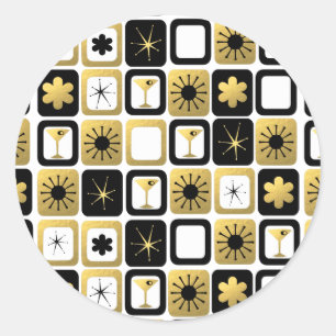 Pegatinas de la Ronda de Oro Retro Glamoroso