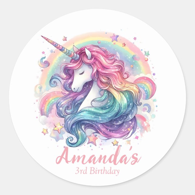 Pegatinas de la ronda de unicornios personalizados (Anverso)