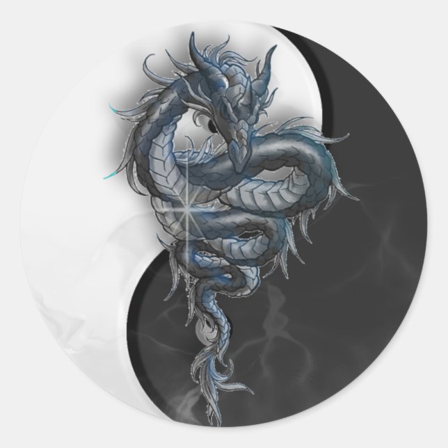 Pegatinas de la Ronda Dragón Chino Yin Yang (Anverso)