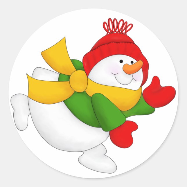 Pegatinas de la Ronda Red Cap Snowman (Anverso)