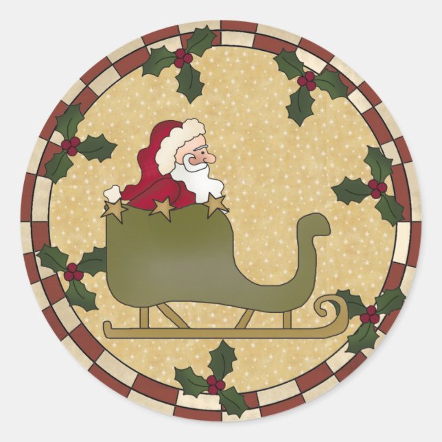 Pegatinas de la Ronda Santas Sleigh (Anverso)