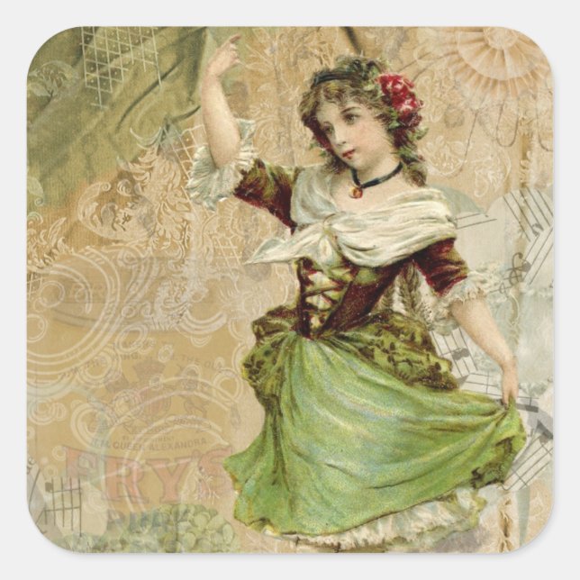 Pegatinas de la Rosa Roja Verde, Chica de Baile Vi (Anverso)