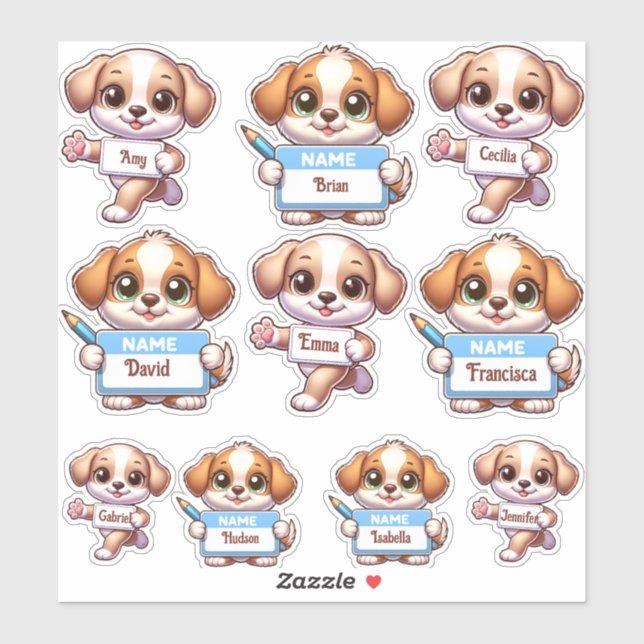 Pegatinas de la tarjeta Kawaii Puppy Name - person (Hoja)