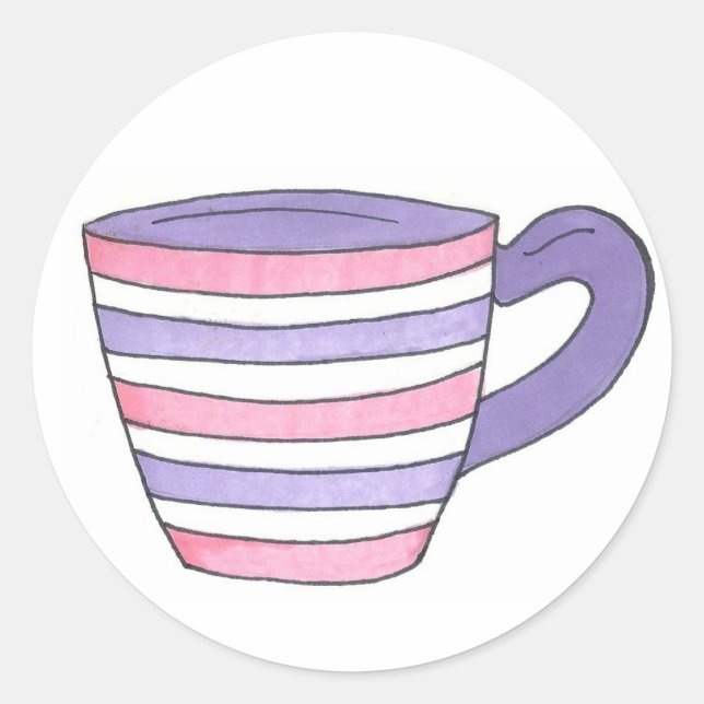 Pegatinas de la taza de té rayada de rayas rosadas (Anverso)