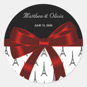 Pegatinas de la Torre Eiffel con lazo rojo para re