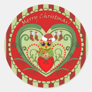 Pegatinas de las Felices Navidad con el búho lind